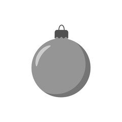Christmas tree ball icon. Gray bauble decoration, isolated on white background. Symbol of Happy New Year, Xmas holiday celebration, winter. Flat design for card. Vector illustration