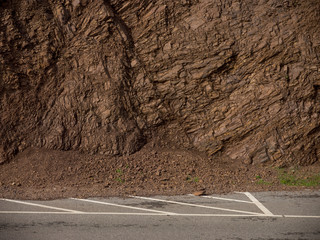 Rock landslide on road