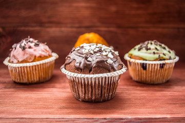 Cupcakes on a wooden table