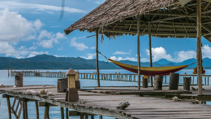 Hammock on Diving Station - Kri Island. Raja Ampat, Indonesia, West Papua