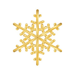 Gold Christmas snowflake icon. Golden silhouette snow flake sign isolated on white background. Elegant design for card, greeting, decoration. Shine texture. Symbol of winter Vector illustration