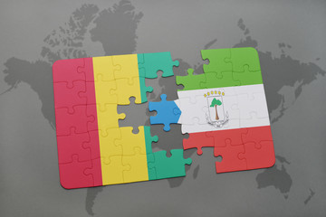 puzzle with the national flag of guinea and equatorial guinea on a world map