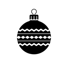 Christmas ball icon. Black icon isolated on white background. Christmas ball simple silhouette. Web site page and mobile app design vector element.