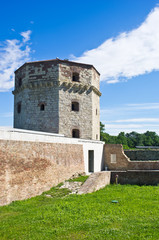 Fototapeta na wymiar Nebojsa tower closeup and main entrance, Belgrade, Serbia