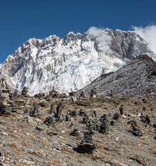 The view from the Chhukhung Ri at the fourth in the world in the height of mount Lhotse (8516 m)...