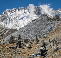 View of the Western CWM with Nuptse and Lhotse peaks from the Chhukhung Ri peak- Everest region,...