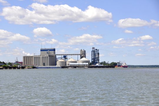 grain silos at the Saint Lawrence harbor in Sorel-Tracy, Quebec Canada 