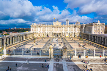 aerial view of the Royal Palace in Madrid, Spain.