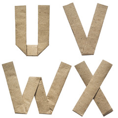 Natural brown origami folded craft eco paper alphabet (abc) letters and numbers u, v, w, x