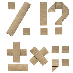 Natural brown origami folded craft eco paper alphabet (abc) letters and punctuation (percent, plus,...