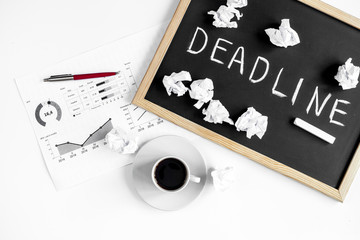 deadline concept on board at white background top view