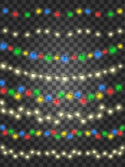 Set of garlands light. hristmas light decoration set on transparent background. Vector