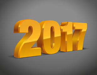 2017 golden-yellow text 3d. for calendar background isolated on white. Vector, eps