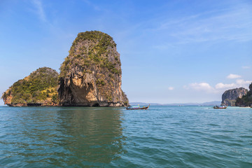Fototapeta premium Small limestone island in andaman sea at Railay beach krabi Thailand