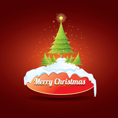 Christmas vector red button with christmas tree