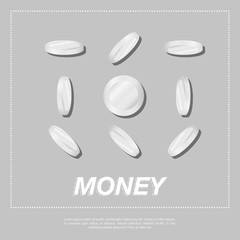 Silver coins on orange background.