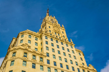 Exterior of the Telefonica Building in Madrid. Completed on March 1929, it was the first skyscraper in Europe.
