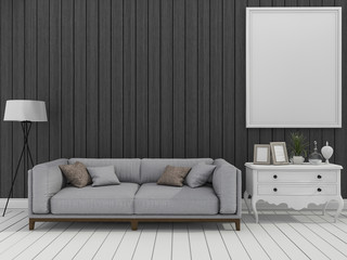 3d rendering dark modern wall living room with sofa