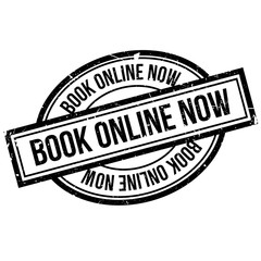 Book Online Now rubber stamp. Grunge design with dust scratches. Effects can be easily removed for a clean, crisp look. Color is easily changed.
