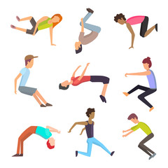 Parkour outdoor gymnastic people vector.