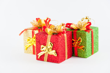 Gift boxes, Christmas Day and New Year's isolated on a white surface.