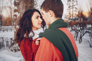 Fototapeta premium Couple love snow and cold