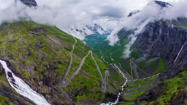 Troll's Path Trollstigen or Trollstigveien winding mountain road in Norway.