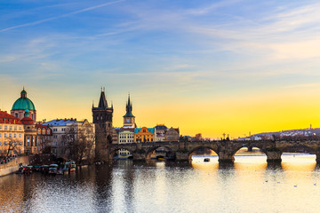 Naklejka premium Charles bridge in Prague at sunset