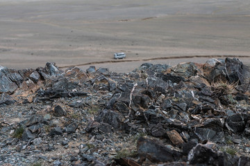 rock texture on  on Mountain in Ulgii : Mongolia .