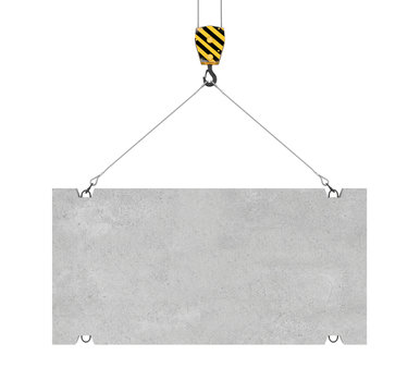 Rendering of concrete slab hanging on hook with two ropes