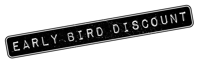 Early Bird Discount rubber stamp. Grunge design with dust scratches. Effects can be easily removed for a clean, crisp look. Color is easily changed.