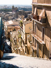 Steep street in Caltagirone, Sicily, ITA