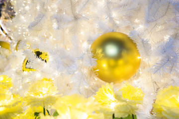 Colorful bokeh background of light decorate at night in Christmas and new year festival Bangkok city. (With selective focus)