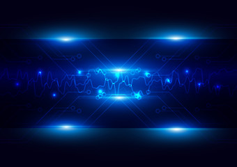 Abstract futuristic circuit with lighting technology dark blue c