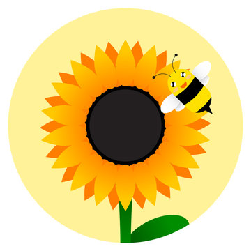 vector illustration of sunflower and cute bee