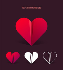 Vector heart paper origami logo icon