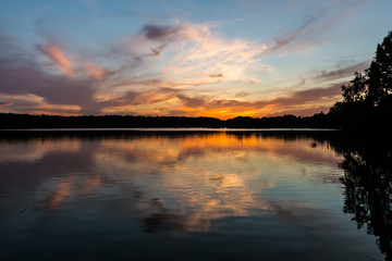 Stumpy Lake with brilliant orange sunset in Virginia Beach, Virginia.  