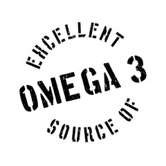 Fototapeta premium Excellent source of omega 3 stamp. Grunge design with dust scratches. Effects can be easily removed for a clean, crisp look. Color is easily changed.