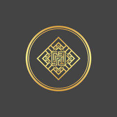 Abstract gold element. Maze emblem. Labyrinth.