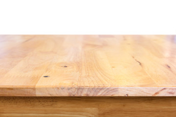 Wood table top on white background