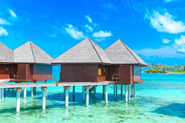  beach with water bungalows Maldives