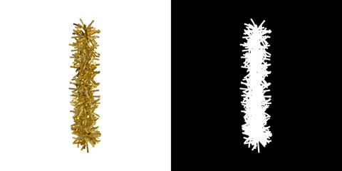 Letter I Christmas Tinsel with Alpha Mask Channel for Clipping - 3D Illustration