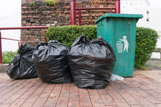Garbage bags and recycle green bin