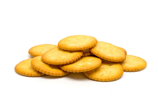 Pile of salted round crackers