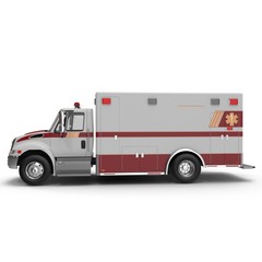 Side view Emergency ambulance car isolated on white. 3D Illustration