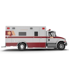 Side view Emergency ambulance car isolated on white. 3D Illustration