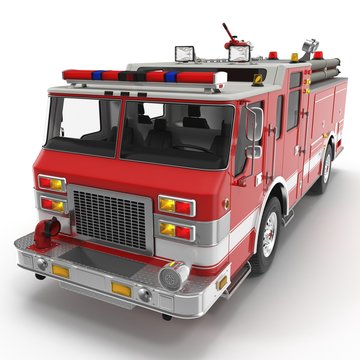 Fire truck or engine Isolated on White. 3D illustration