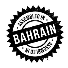 Fototapeta premium Assembled in Bahrain rubber stamp. Grunge design with dust scratches. Effects can be easily removed for a clean, crisp look. Color is easily changed.