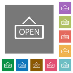 Open sign square flat icons