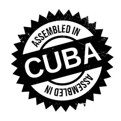 Obraz premium Assembled in Cuba rubber stamp. Grunge design with dust scratches. Effects can be easily removed for a clean, crisp look. Color is easily changed.